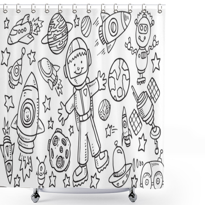 Personality  Outer Space Doodle Vector Illustration Art Set Shower Curtains