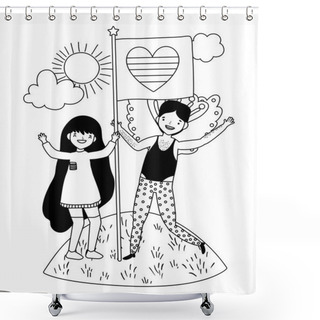 Personality  Woman And Man Supporting Lgtbi March Design Vector Illustration Shower Curtains