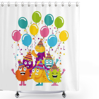 Personality  Monster Characters In Birthday Party Shower Curtains