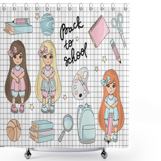 Personality  SCHOOL GIRL Color Vector Illustration Set About Magic Cartoon Picture For Scrapbooking Babybook And Digital Print On Card And Photo Childrens Albums Shower Curtains
