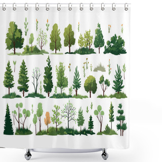 Personality  Forest Vegetation Set Isolated Vector Style Illustration Shower Curtains