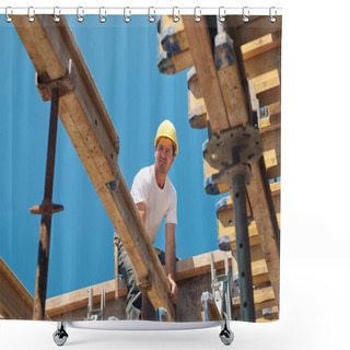 Personality  Construction Worker Placing Formwork Beams Shower Curtains