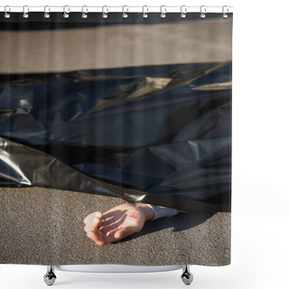 Personality  Close-up View Of Corpse On Road After Traffic Accident  Shower Curtains
