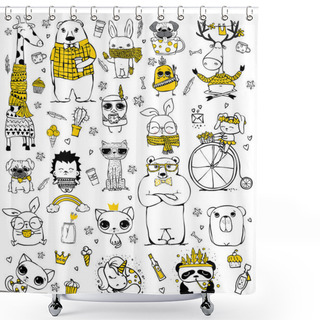 Personality  Cute Doodle Hipster Animals Shower Curtains