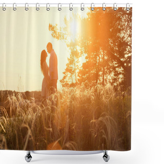 Personality  Loving Couple Kissing At Sunset Shower Curtains
