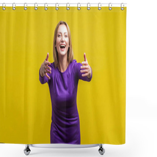 Personality  Come Into My Arms, Free Hugs! Portrait Of Adorable Hospitable Wo Shower Curtains