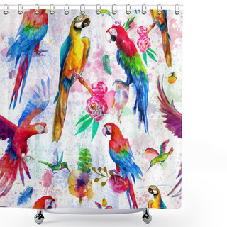 Personality  Seamless Pattern With Watercolor Parrots Shower Curtains