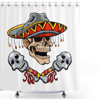 Personality  Skull Mexican Style With Sombrero And Maracas Shower Curtains
