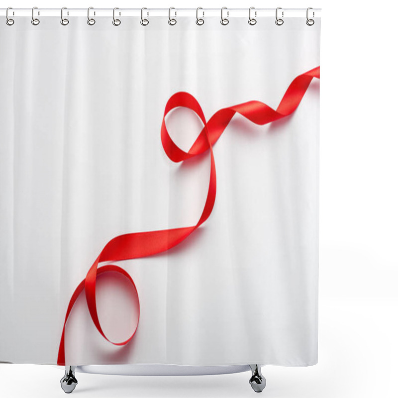 Personality  Top View Of Red Curled Ribbon On White With Copy Space  Shower Curtains