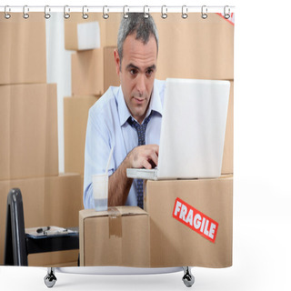 Personality  Man Surrounded By Boxes Shower Curtains