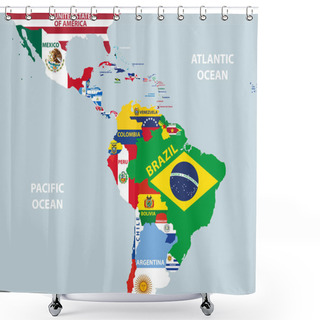Personality  Vector Part Of World Map With Region Of Latin American Countries Mixed With Their National Flags Shower Curtains