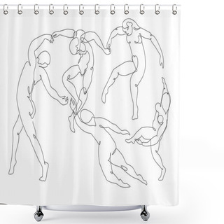 Personality  Continuous Line Drawing Matisse Dance Masterpiece Of Impressionism Painting Inspired. Black And White Hand Drawn Line Art. Abstract Outline Vector Illustration. Shower Curtains