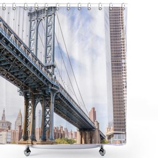 Personality  Urban Scene With Brooklyn Bridge And Manhattan In New York, Usa Shower Curtains