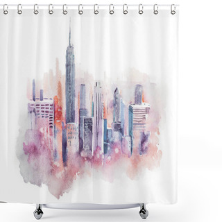 Personality  Watercolor Drawing Cityscape Big City Downtown, Aquarelle Painting. Shower Curtains