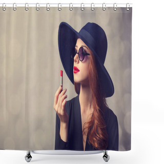 Personality  Style Redhead Women With Sunglasses And Lipstick. Shower Curtains