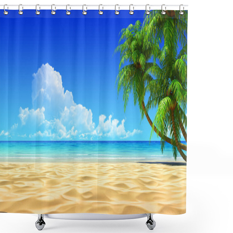 Personality  Palms On Empty Idyllic Tropical Beach Shower Curtains