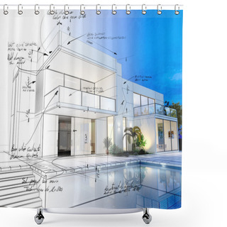 Personality  Luxurious Villa With Contrasting Realistic Rendering Shower Curtains
