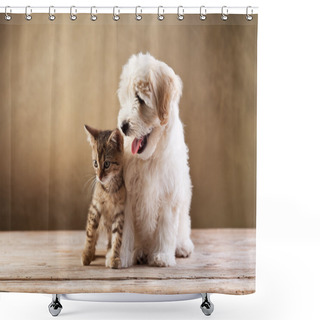 Personality  Best Friends - Kitten And Small Fluffy Dog Shower Curtains