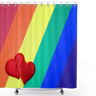 Personality  Rainbow Homosexual Color Background With Red Hearts Shower Curtains