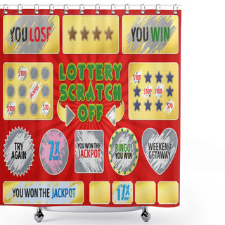 Personality  Lottery Scratch Off Set. With Effect Scratch Marks. Suitable For Scratch Card Game And Win. For A Lottery Ticket. Win Game Card. Shower Curtains