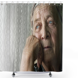 Personality  Sad Lonely Pensive Old Senior Woman Shower Curtains
