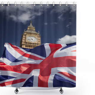 Personality  United Kingdom And European Union Flags Combined For The 2016 Referendum - Westminster And Big Ben In The Bckground Shower Curtains