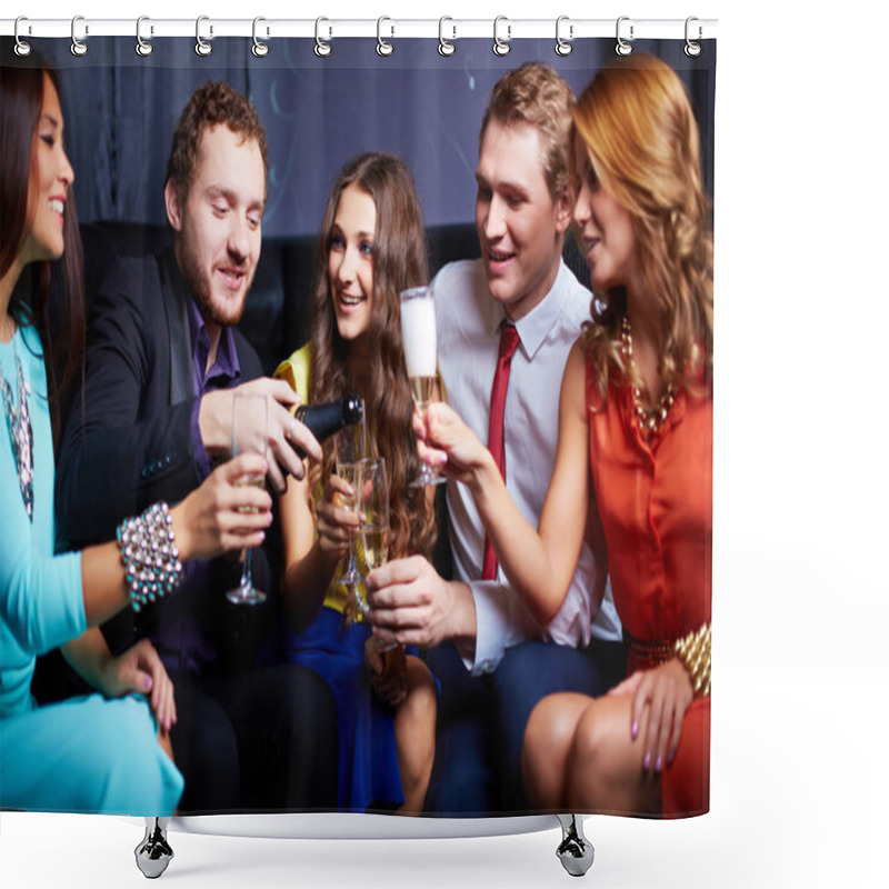 Personality  Friends with flutes of champagne shower curtains
