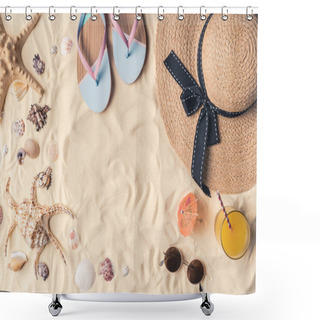 Personality  Summer Travel Objects On Light Sand Shower Curtains