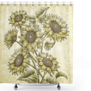Personality  Retro Sunflower Elements Shower Curtains