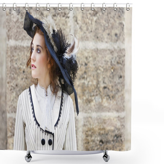Personality  Old-fashioned Dressed Woman With Wandering Gaze Shower Curtains