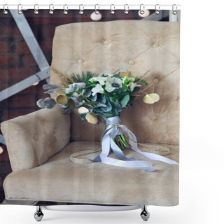 Personality  Wedding Bouquet With Ranunculus, Freesia, Roses And White Anemon Shower Curtains