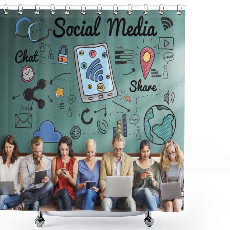 Personality  People Sit With Devices And Social Media Shower Curtains