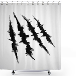Personality  Illustration Of  Monster Claw Or Hand Scratch , Rip Through White Background. Vector Shower Curtains
