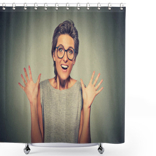 Personality  Super Excited Funky Young Girl Looking Thrilled Very Happy Shower Curtains