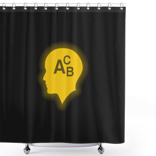 Personality  Bald Head With Alphabet Letters ABC Yellow Glowing Neon Icon Shower Curtains