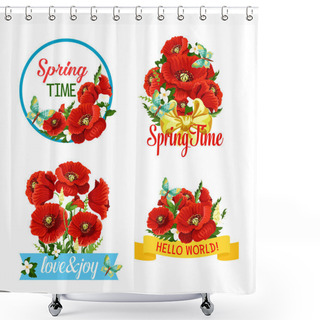 Personality  Vector Icons Of Flowers And Spring Time Quotes Shower Curtains