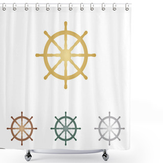 Personality  Ship Wheel Sign. Metal Icons On White Backgound. Shower Curtains