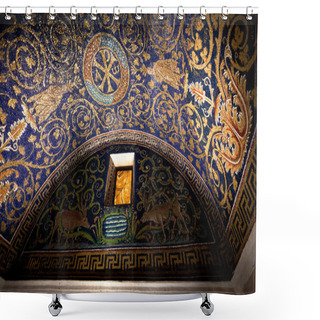 Personality  Dark Blue Mosaic Of The Galla Placidia Mausoleum In Ravenn Shower Curtains