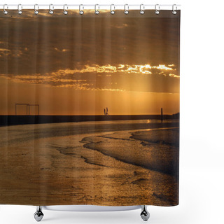 Personality  Soccer Arcs On The Beach At Dusk Shower Curtains