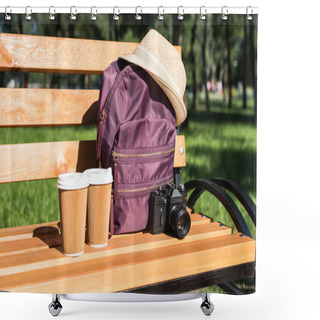 Personality  Backpack With Camera And Paper Cups Shower Curtains