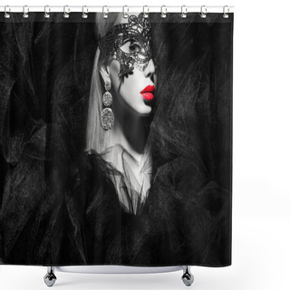 Personality  Beautiful Lady In Mask Shower Curtains