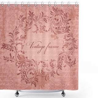 Personality  Retro Background With Antique Floral Frame Shower Curtains