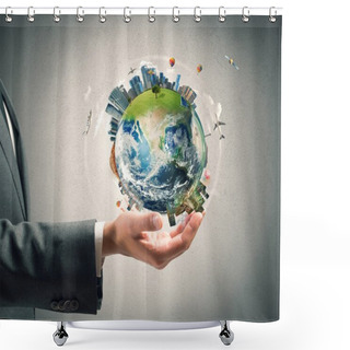 Personality  Businessman Holds Modern World Shower Curtains