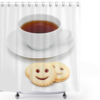 Personality  Cup Of Tea With Smiling Cookies Shower Curtains