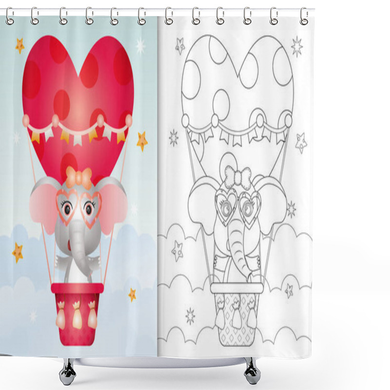 Personality  Coloring Book For Kids With A Cute Elephant Female On Hot Air Balloon Love Themed Valentine Day Shower Curtains