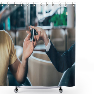 Personality  Selective Focus Of Man Taking Keys From Car Dealer Shower Curtains