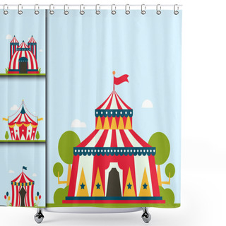 Personality  Circus Show Entertainment Tent Marquee Marquee Outdoor Festival With Stripes And Flags Isolated Carnival Signs Shower Curtains