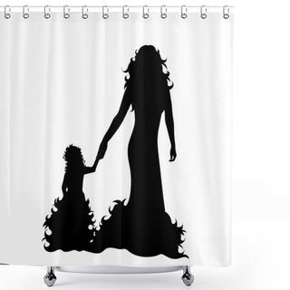 Personality  Vector Silhouette Of Mother With Daughter On White Background. Shower Curtains
