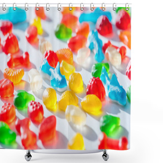 Personality  Different Colored Jelly Candies On White Surface Shower Curtains