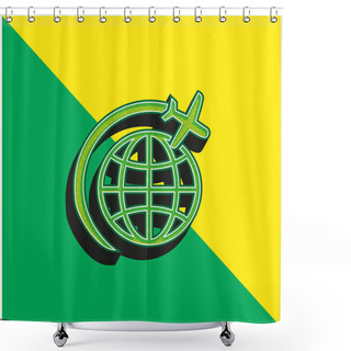 Personality  Airplane Flight In Circle Around Earth Green And Yellow Modern 3d Vector Icon Logo Shower Curtains